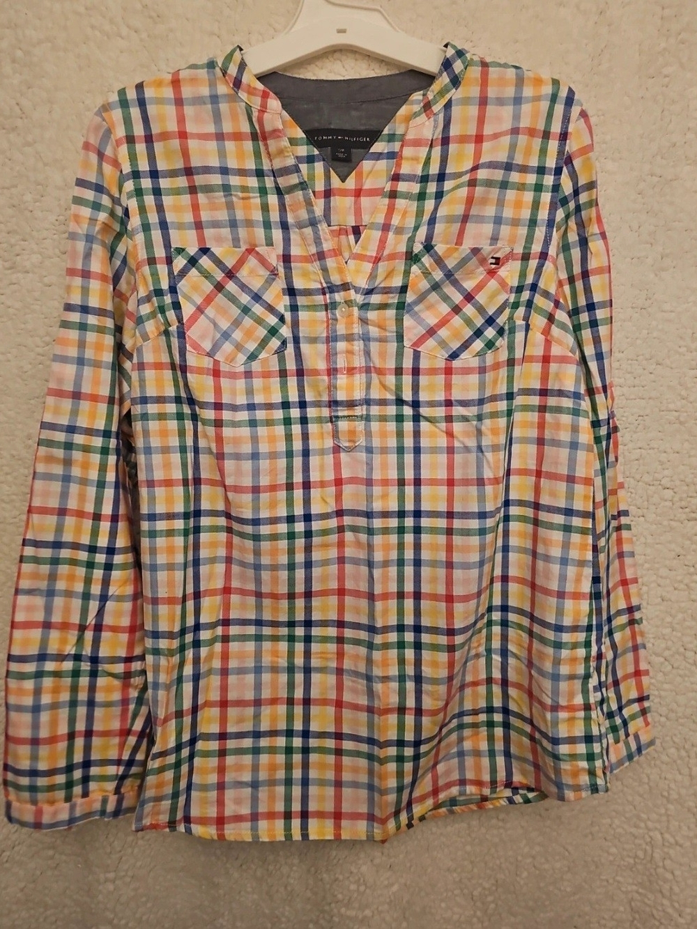 Tommy Hilfiger quarter button down plaid top small